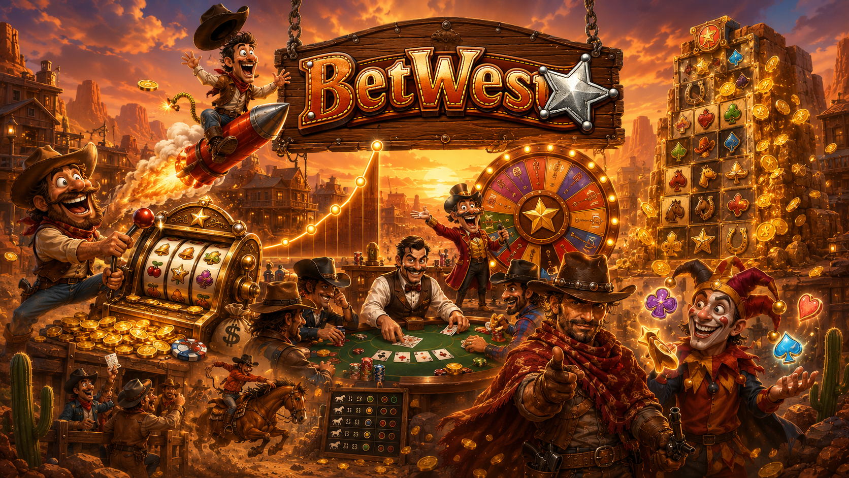 Spelers aan de tafels, slots en het geluksrad in het BetWest casino